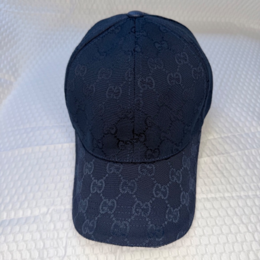 GUCCI GG MONOGRAM CANVAS BASEBALL CAP NAVY BLUE UNISEX AJUSTABLE M/L LUXURY HAT - Picture 3 of 9